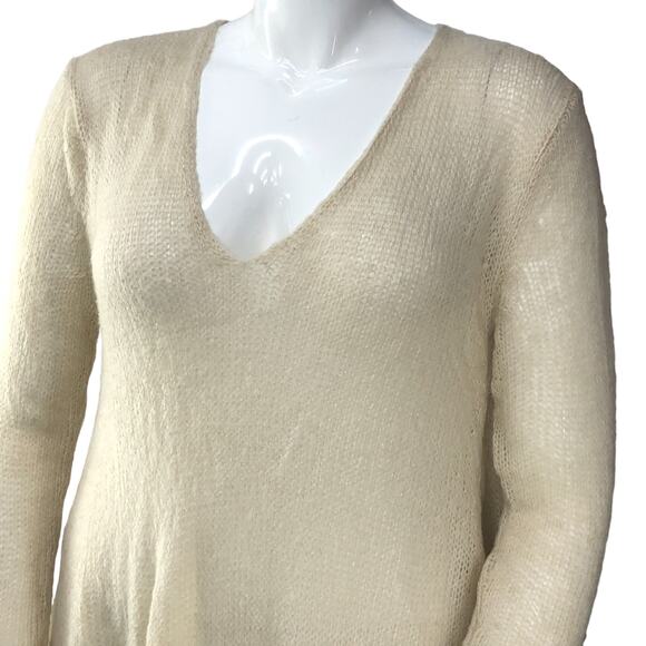 Wooden Ships Womens Size M/L Sweater Mohair Wool V Neck Long Line Open Knit - Picture 2 of 14